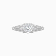 Vintage-Inspired Round Cut Ring with Tapered Diamond Accents and Hand-Engraved Details - Shahin Jewelry